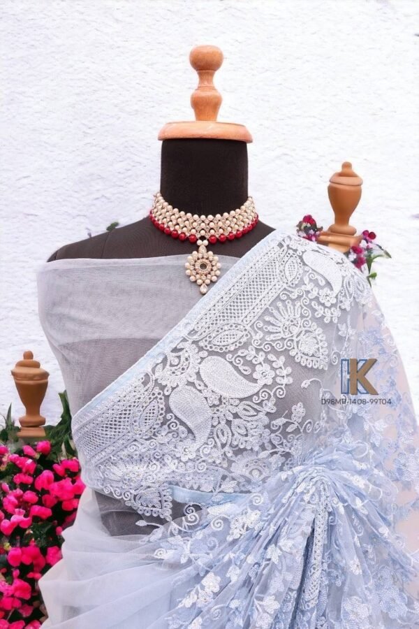 Pure Silver Net silk  Saree - Image 8