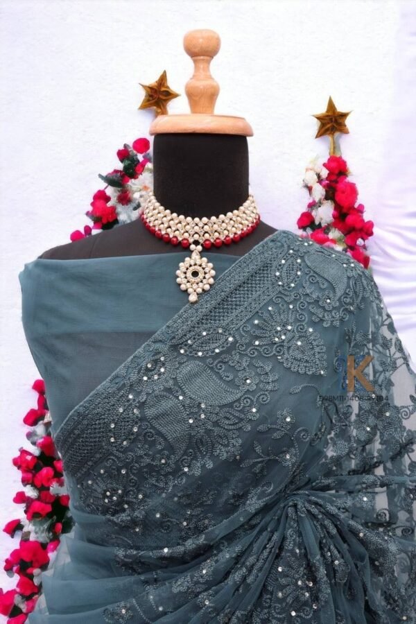 Pure Silver Net silk  Saree - Image 6