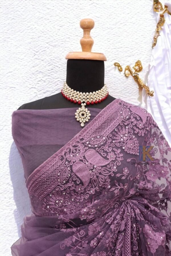 Pure Silver Net silk  Saree - Image 5