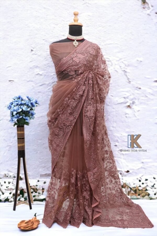 Pure Silver Net silk  Saree - Image 4