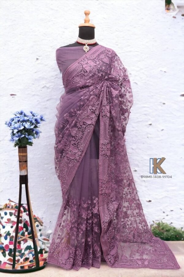 Pure Silver Net silk  Saree - Image 2