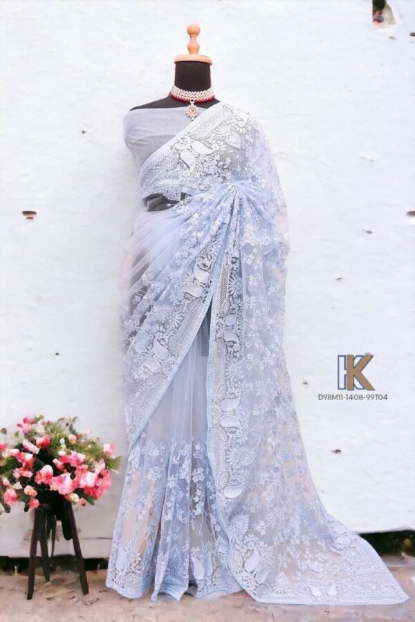 Pure Silver Net silk  Saree - Image 3