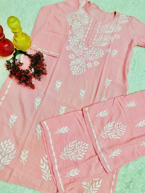 lucknawi chikankari heavy work reyon kurti - Image 25