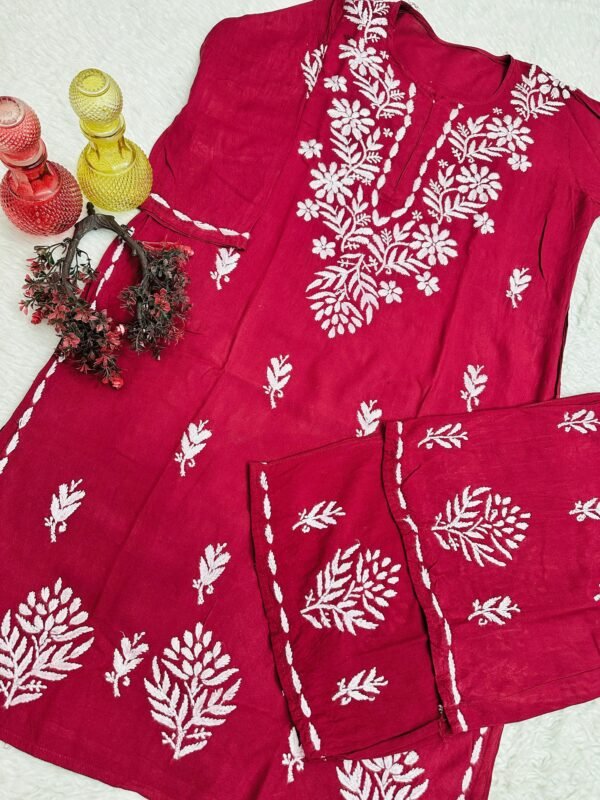 lucknawi chikankari heavy work reyon kurti - Image 26