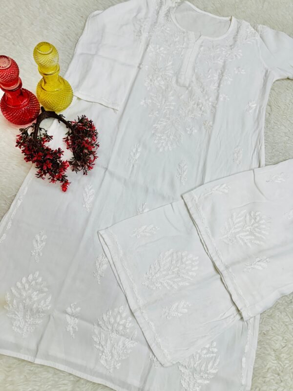 lucknawi chikankari heavy work reyon kurti - Image 24