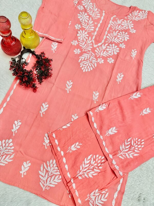 lucknawi chikankari heavy work reyon kurti - Image 22