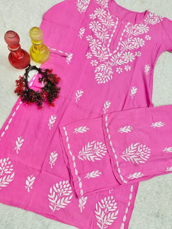 lucknawi chikankari heavy work reyon kurti - Image 21
