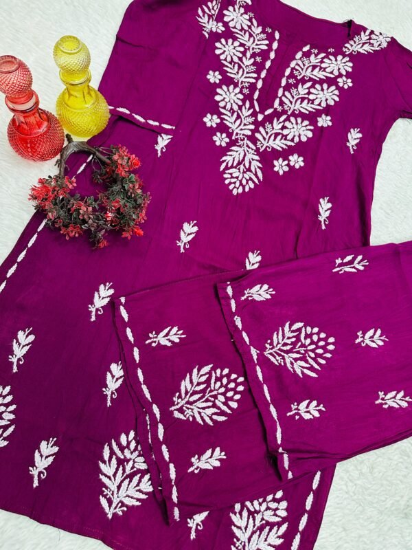 lucknawi chikankari heavy work reyon kurti - Image 19