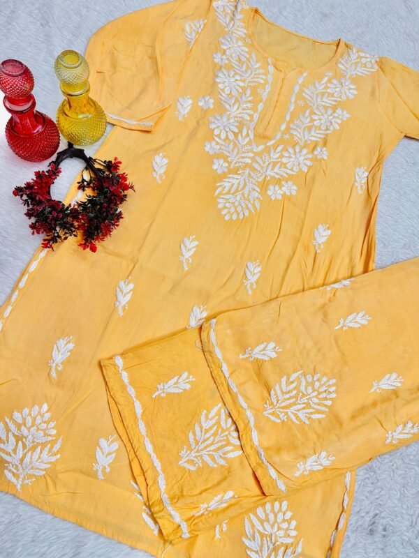 lucknawi chikankari heavy work reyon kurti - Image 20