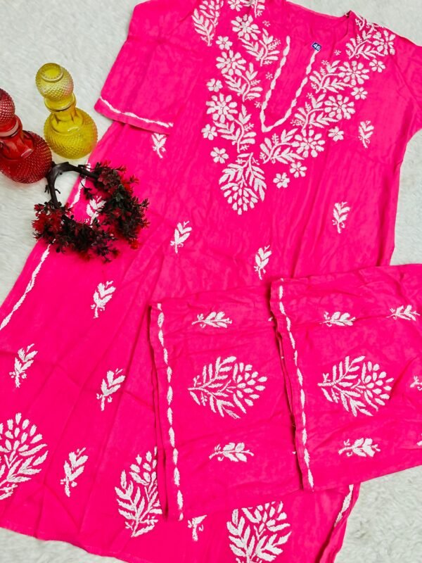 lucknawi chikankari heavy work reyon kurti - Image 17