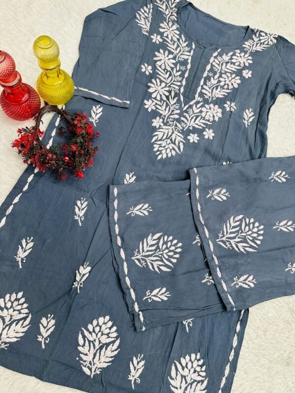 lucknawi chikankari heavy work reyon kurti - Image 18