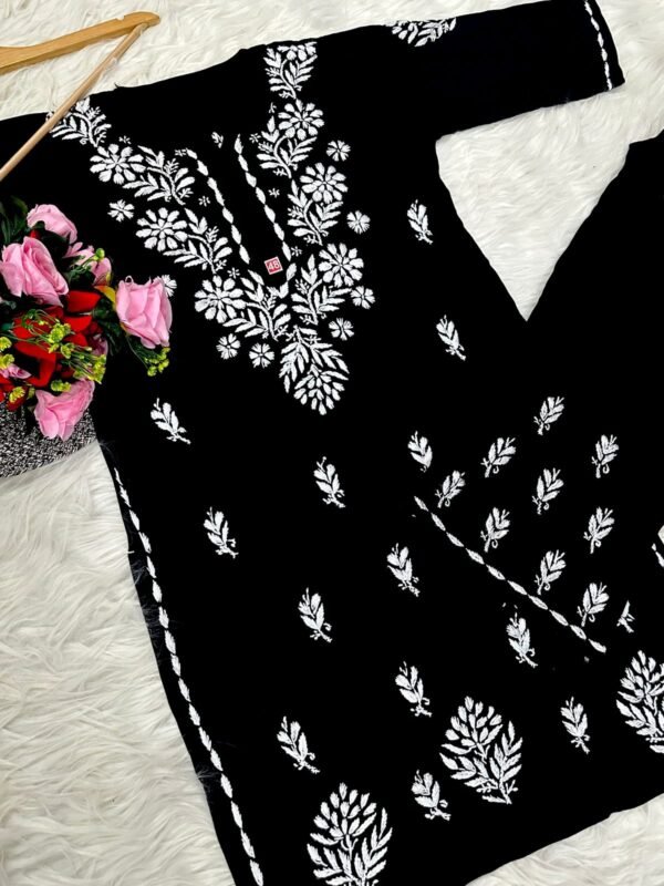 lucknawi chikankari heavy work reyon kurti - Image 14