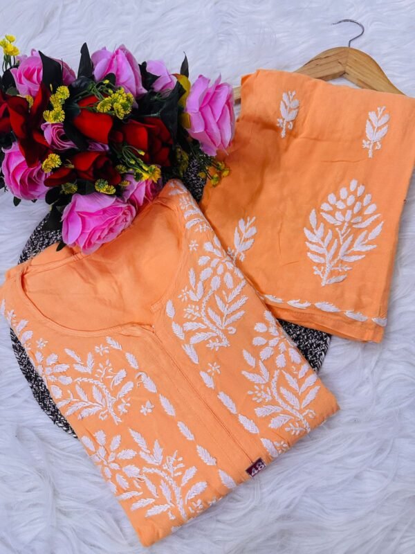 lucknawi chikankari heavy work reyon kurti - Image 12