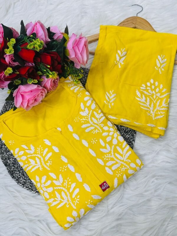 lucknawi chikankari heavy work reyon kurti - Image 13