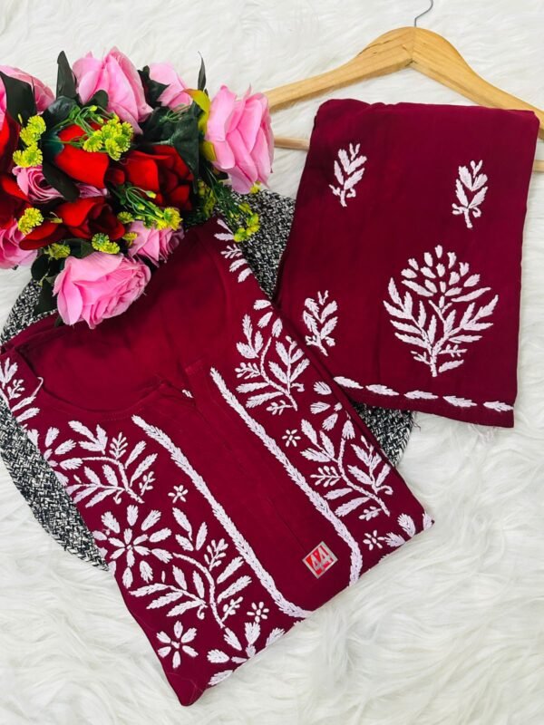 lucknawi chikankari heavy work reyon kurti - Image 11