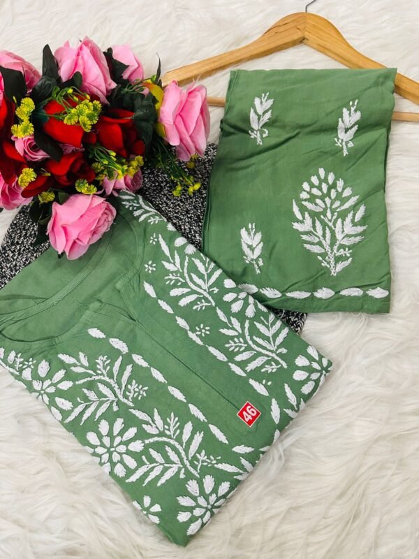 lucknawi chikankari heavy work reyon kurti - Image 9