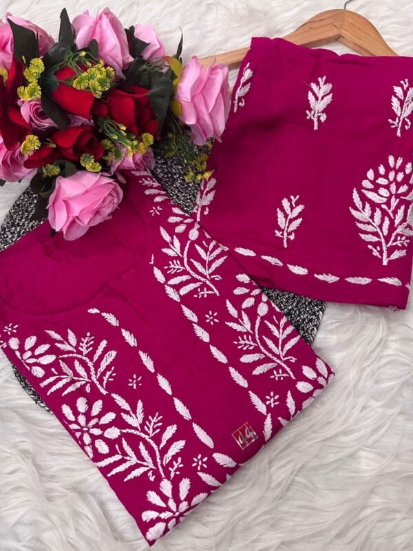 lucknawi chikankari heavy work reyon kurti - Image 10