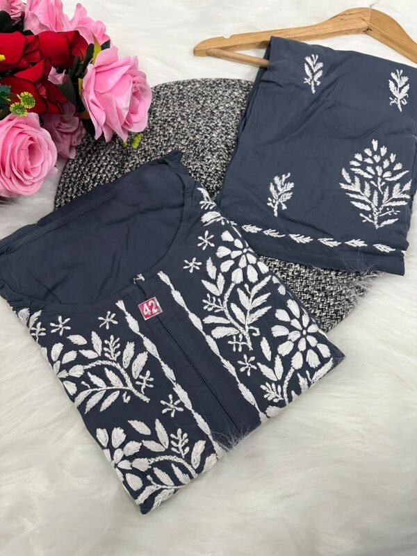 lucknawi chikankari heavy work reyon kurti - Image 6
