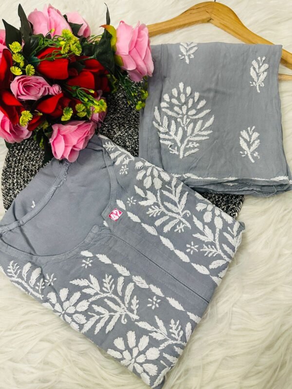 lucknawi chikankari heavy work reyon kurti - Image 7