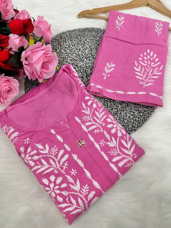 lucknawi chikankari heavy work reyon kurti - Image 5