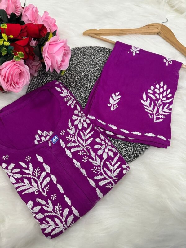 lucknawi chikankari heavy work reyon kurti - Image 3