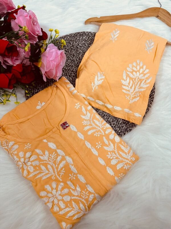 lucknawi chikankari heavy work reyon kurti - Image 4