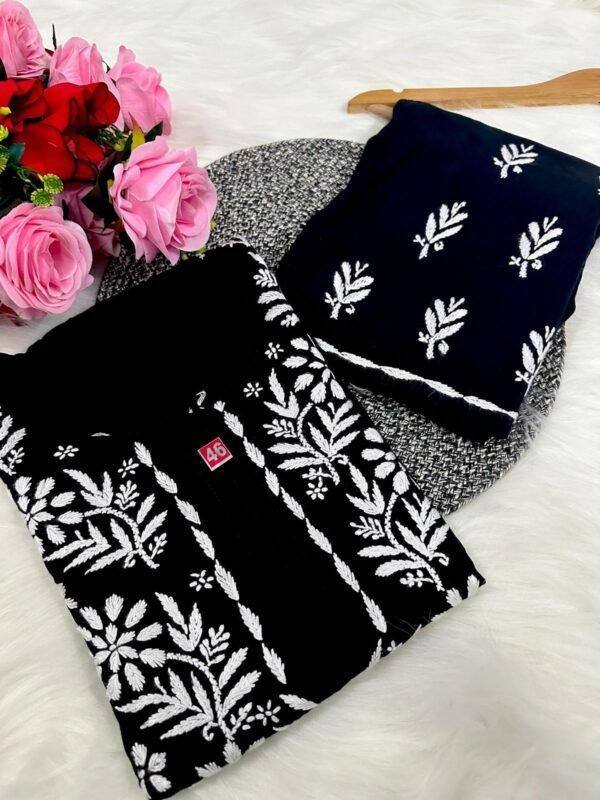 lucknawi chikankari heavy work reyon kurti - Image 2